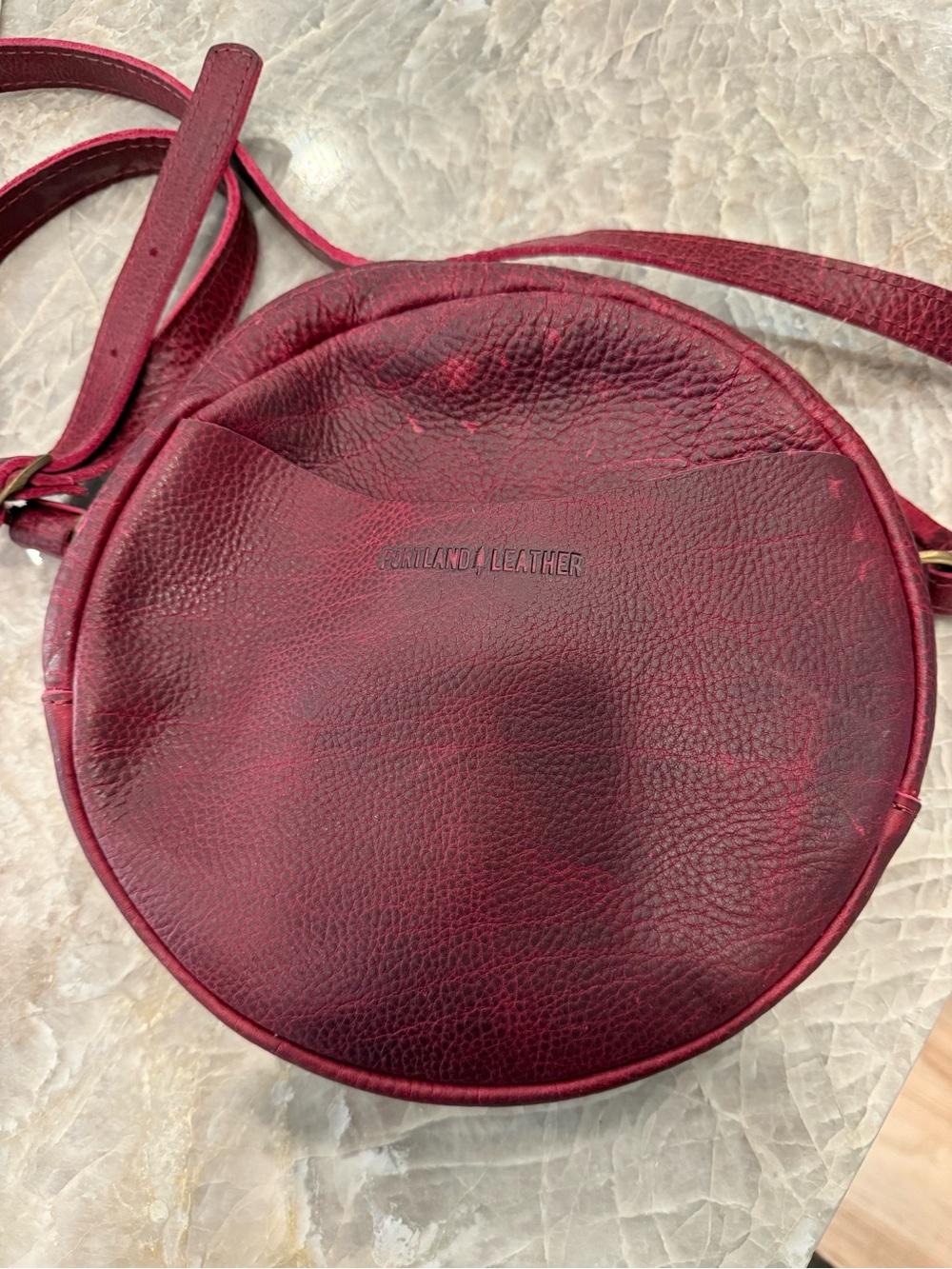 Portland Leather Round Crossbody Bag - Burgundy
